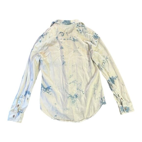 Mother Denim Double Foxy XS Button Down Shirt Clouds Blue Tie Dye Distressed - Picture 6 of 10